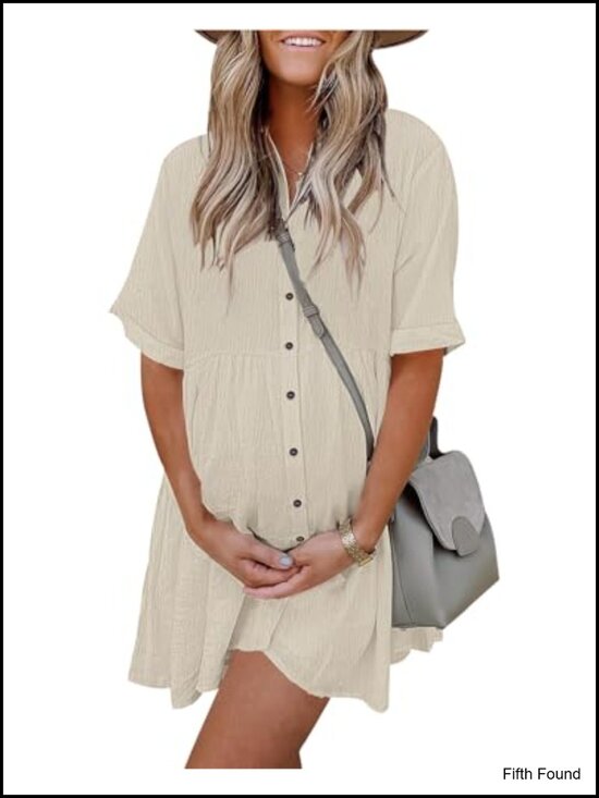 Dresses & Skirts - Women's Babydoll Dress Short Sleeve Button Down with Pockets